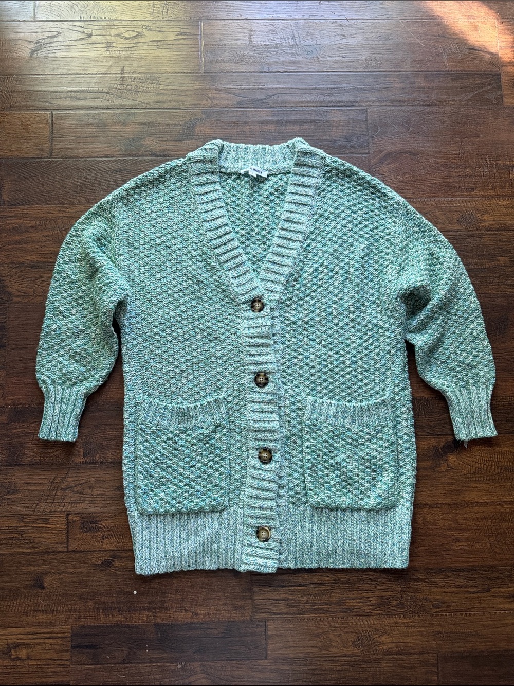Steve Madden Mint Green Chunky Knit Button-Front Cardigan - Picture 1 of 7